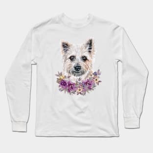 Cute Cairn Terrier With Flowers Illustration Art Long Sleeve T-Shirt